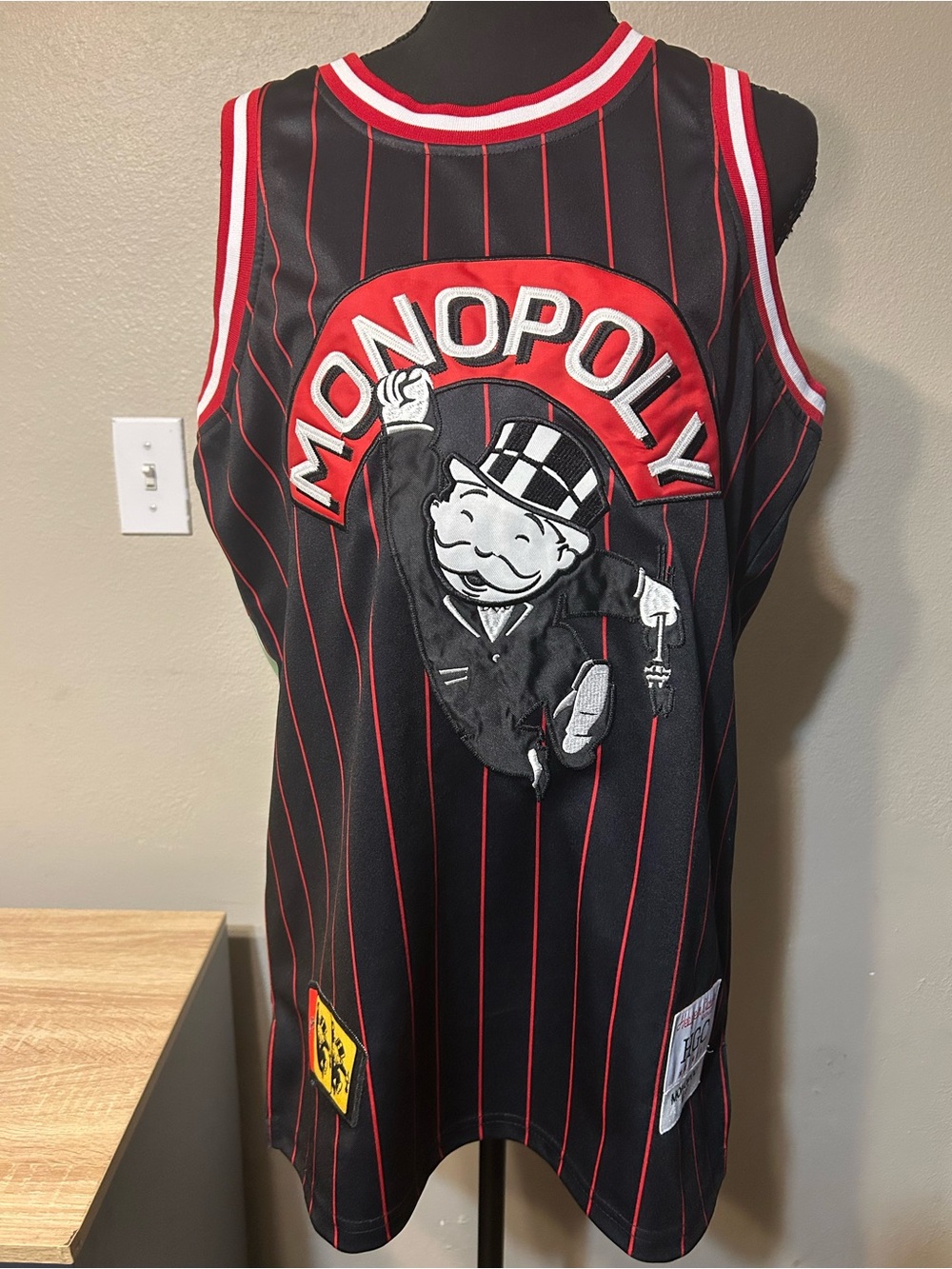 Headgear Classics Monopoly Jersey Mens M Black Red Pinstripe 00 HGC Embroidered